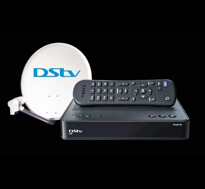 DStv HD decoder, remote and satellite dish
